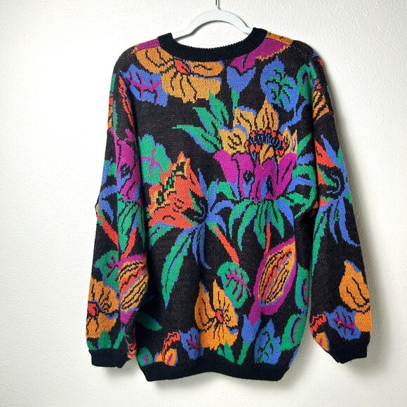 Vintage Esprit Sport Sweater Size L Tropical Floral Novelty Pullover 80's - Picture 4 of 11